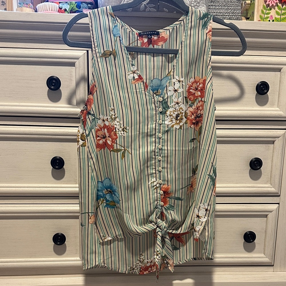 Staccato Green Floral Striped Blouse